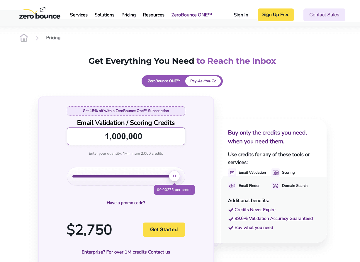 ZeroBounce pricing